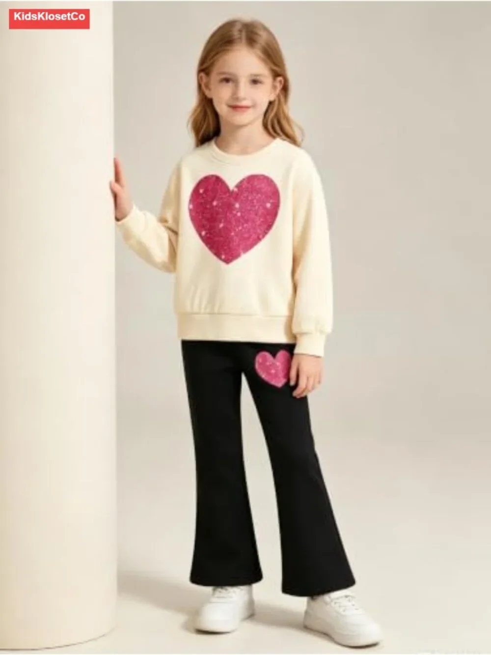 Girls Heart Graphic Top Flared Pants 4-Piece Set Ages 3-12Y